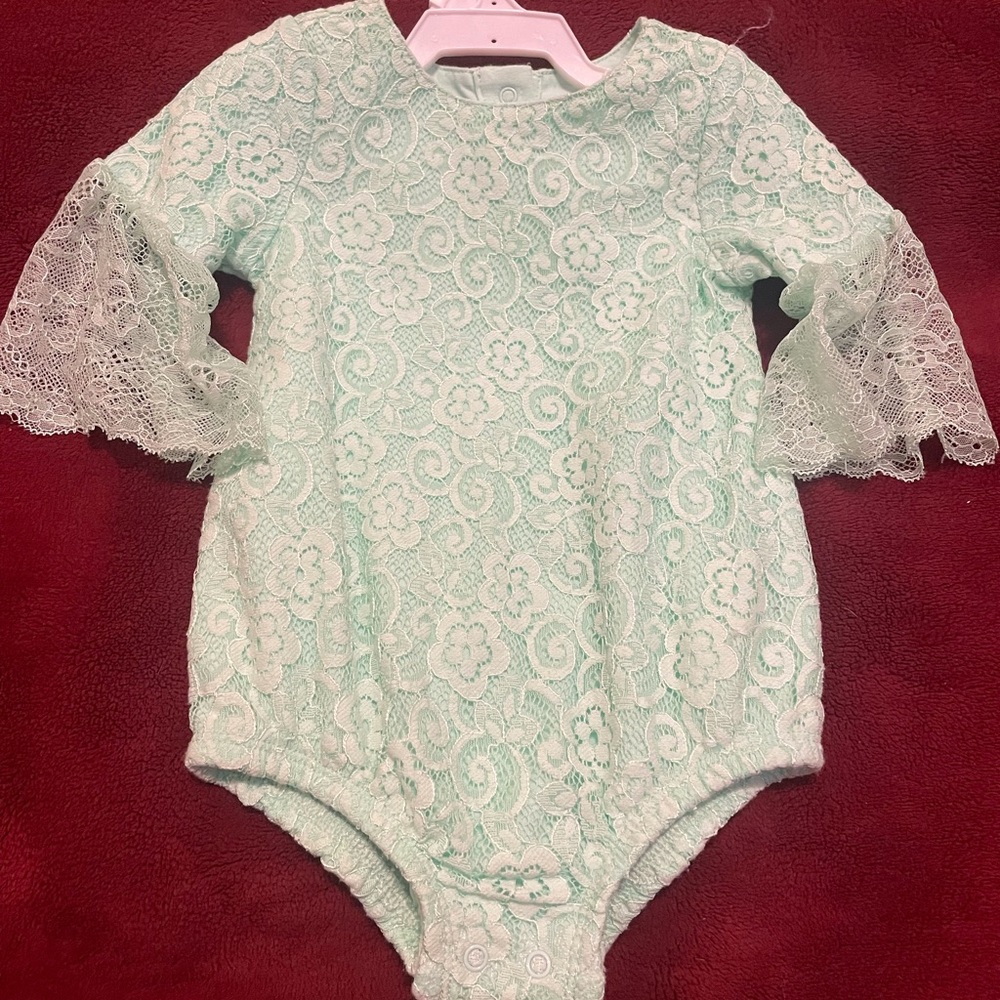 Baby cat & jack lace mint green onesie
